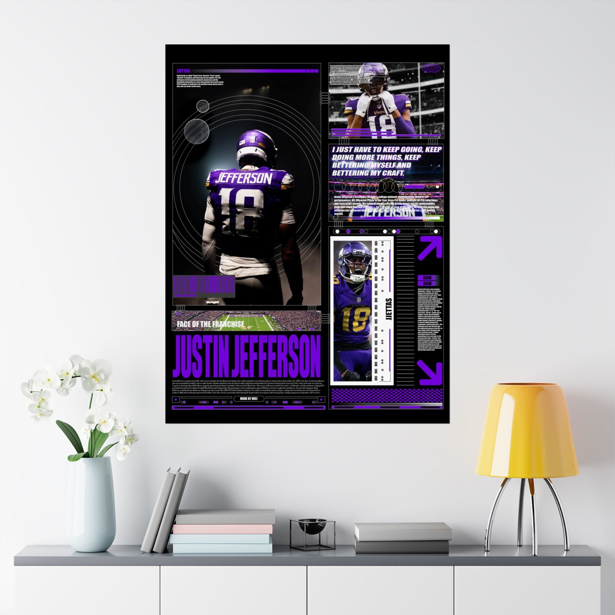 Justin Jefferson Matte Vertical Posters, Sports Wall Art, Room Decor for Fans, NFL Gifts, Unique Sports Collectibles