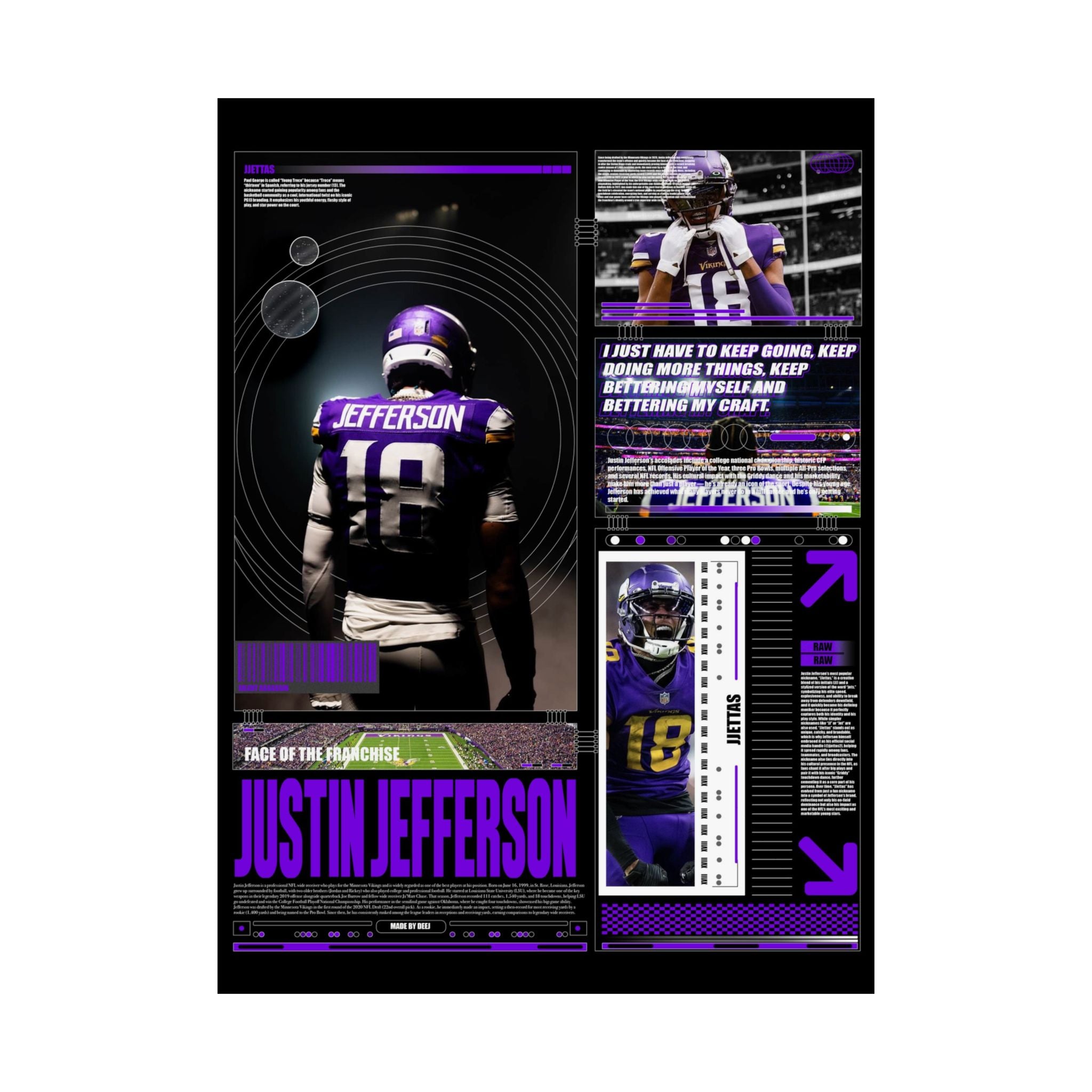 Justin Jefferson Matte Vertical Posters, Sports Wall Art, Room Decor for Fans, NFL Gifts, Unique Sports Collectibles